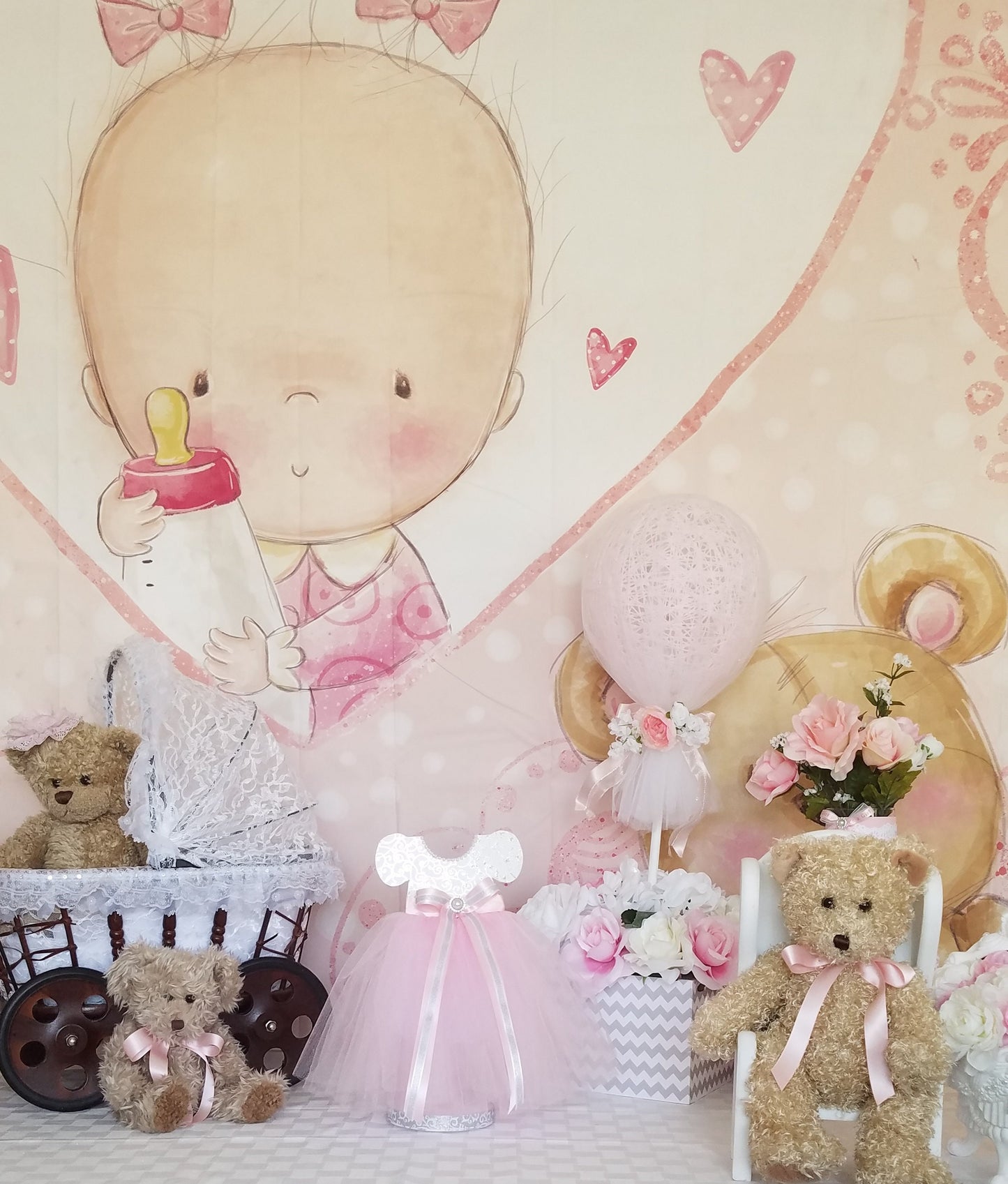 Tutu dress Baby Shower Centerpiece, Silver and Pink Centerpiece