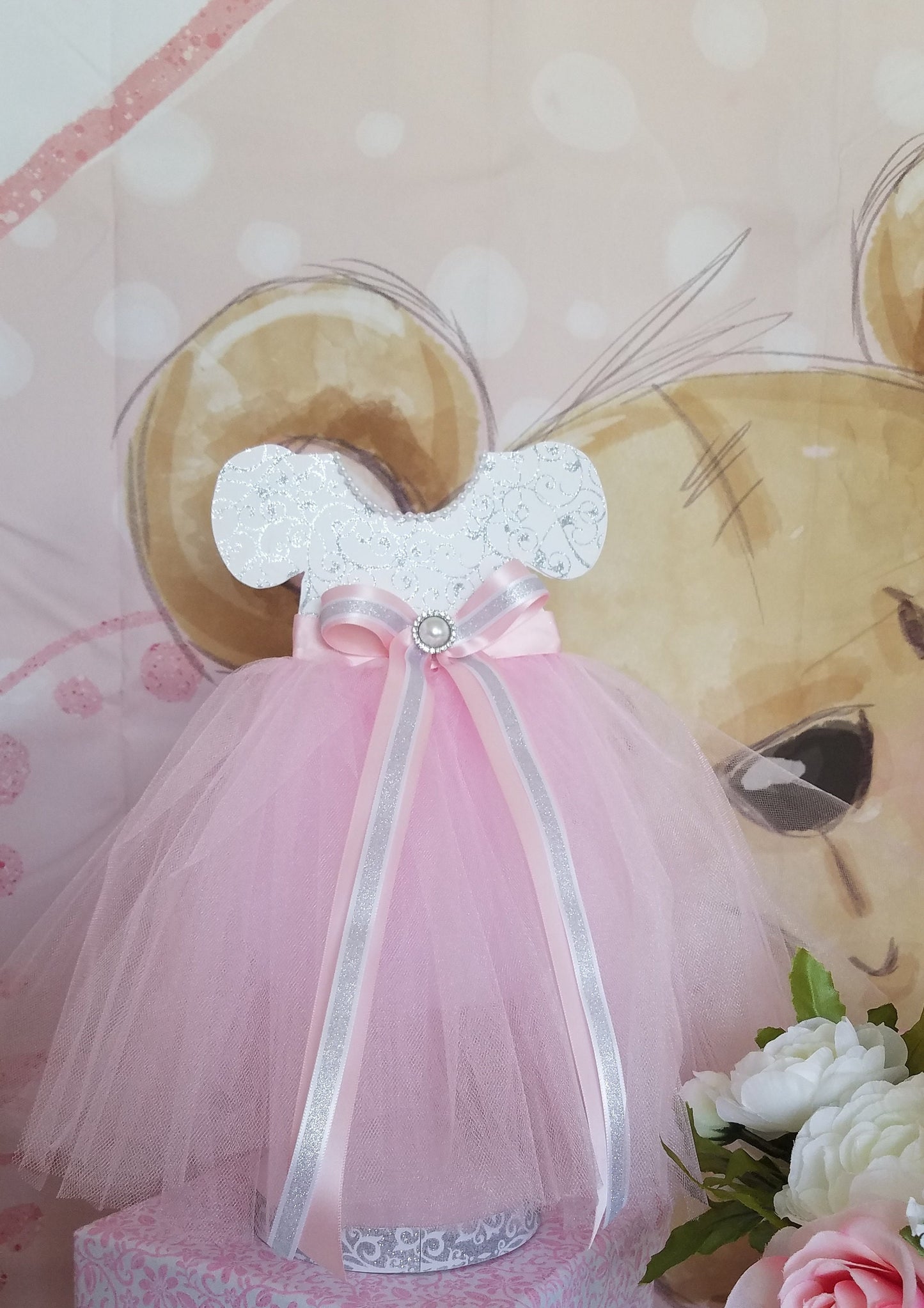 Tutu dress Baby Shower Centerpiece, Silver and Pink Centerpiece
