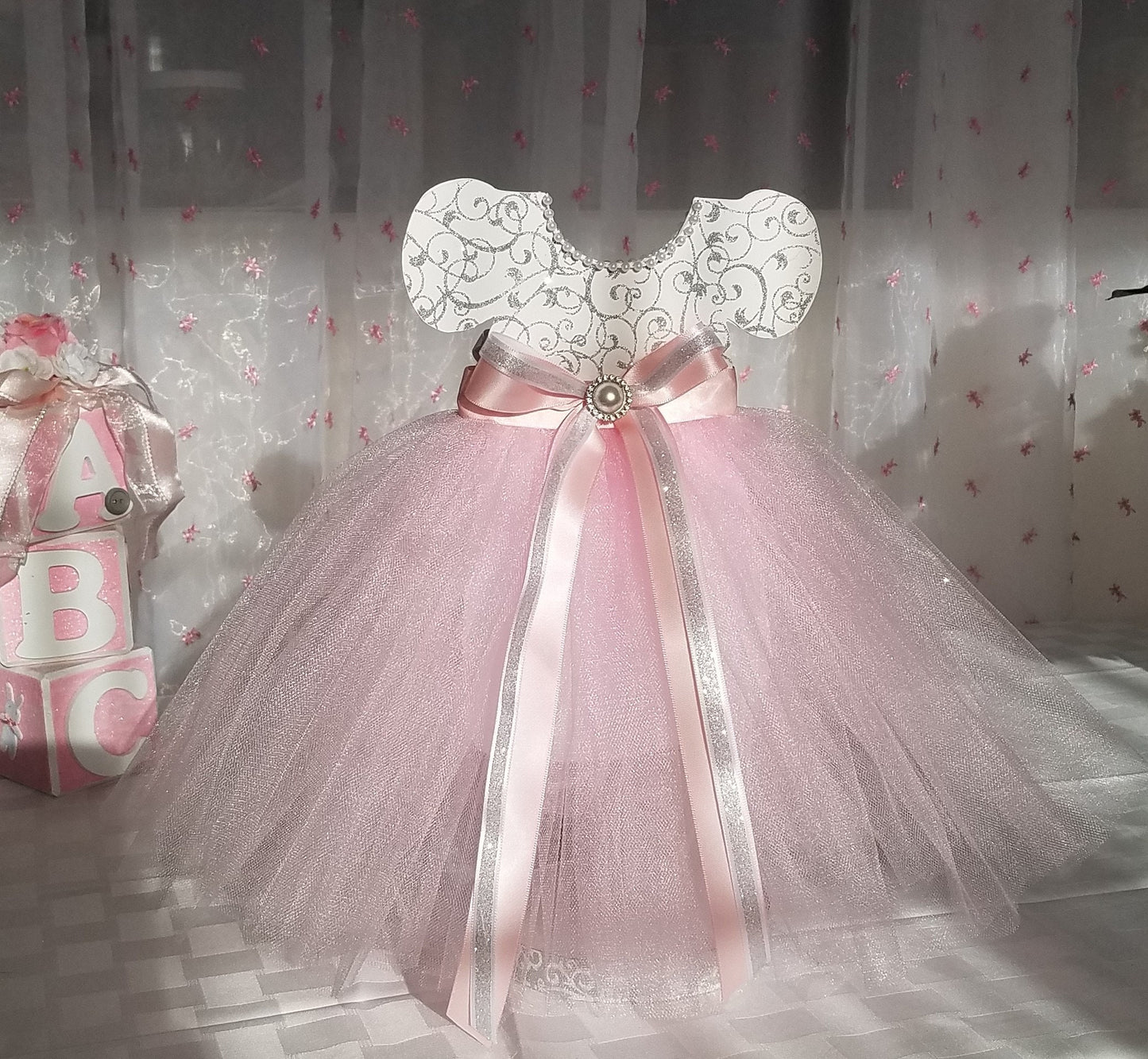 Tutu dress Baby Shower Centerpiece, Silver and Pink Centerpiece