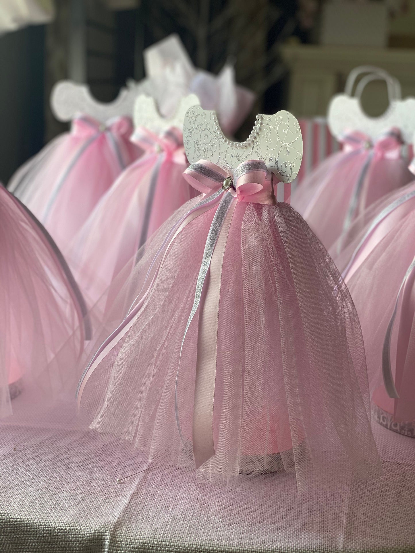 Tutu dress Baby Shower Centerpiece, Silver and Pink Centerpiece
