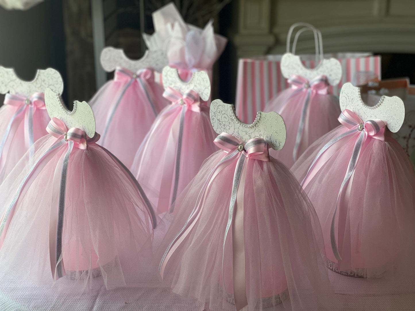 Tutu dress Baby Shower Centerpiece, Silver and Pink Centerpiece
