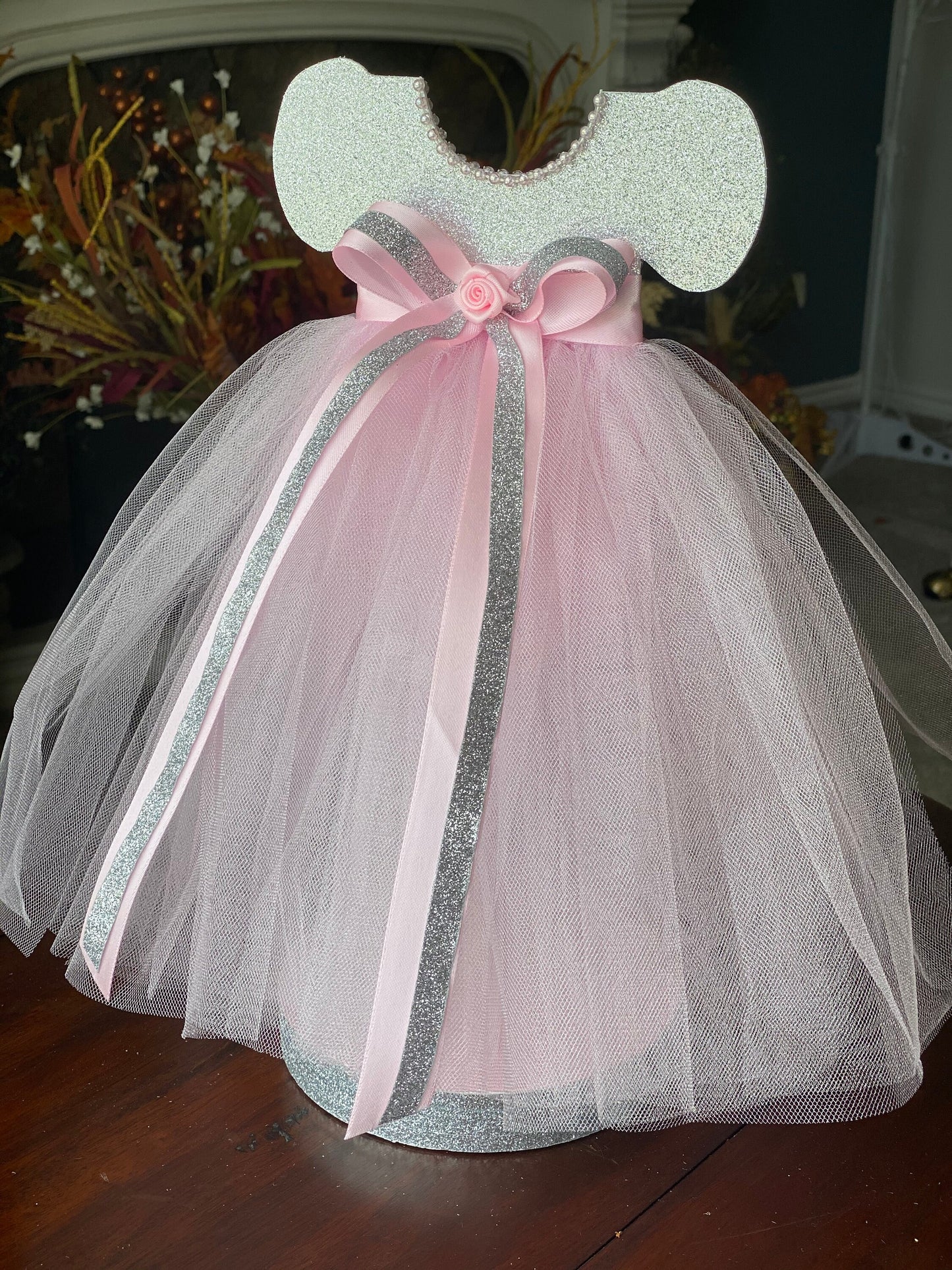 Tutu Centerpiece Girl Baby Shower color Silver & Pink