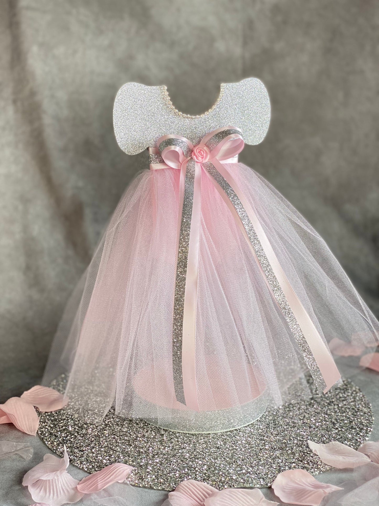 Tutu Centerpiece Girl Baby Shower color Silver & Pink