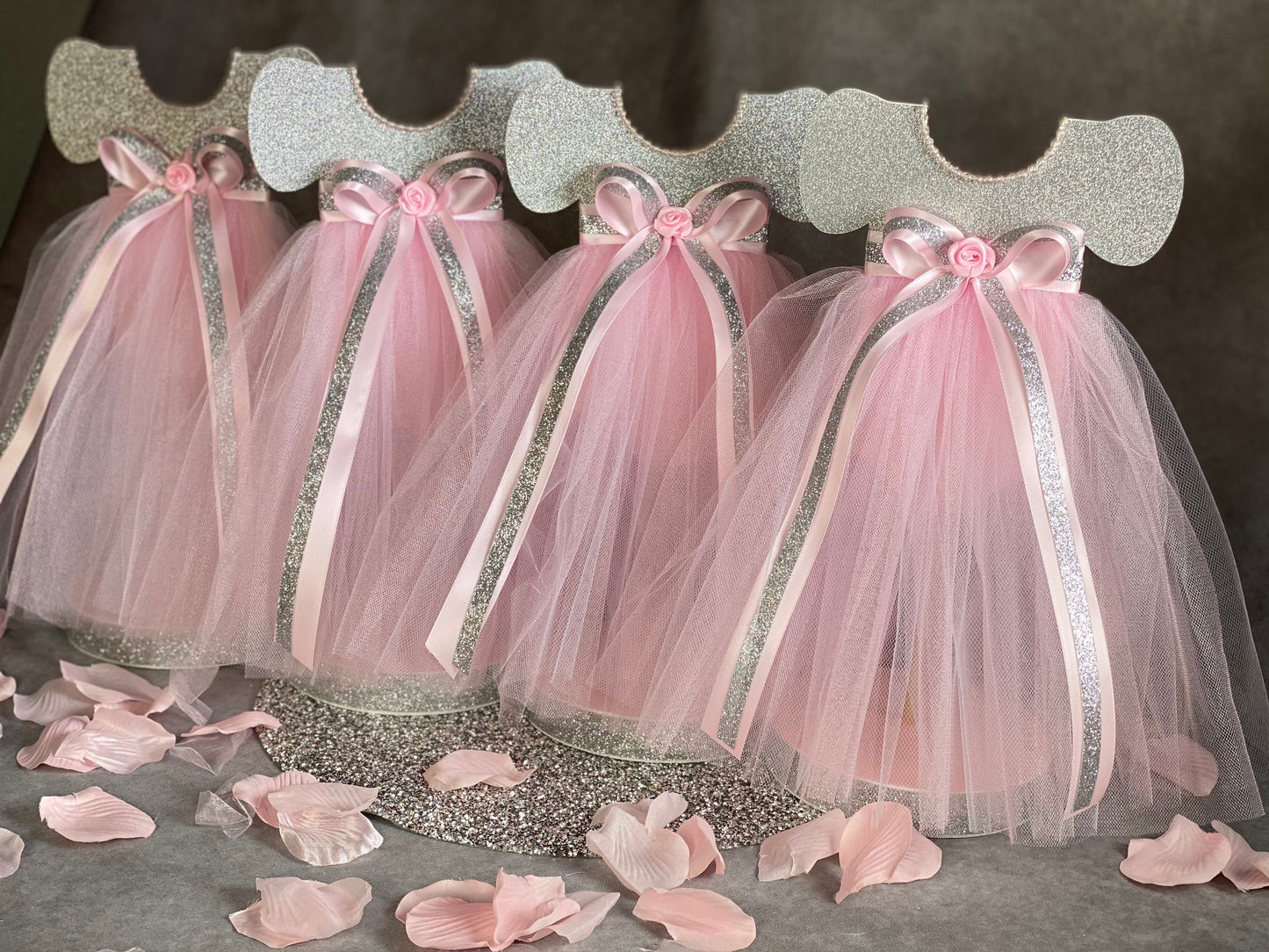 Tutu Centerpiece Girl Baby Shower color Silver & Pink