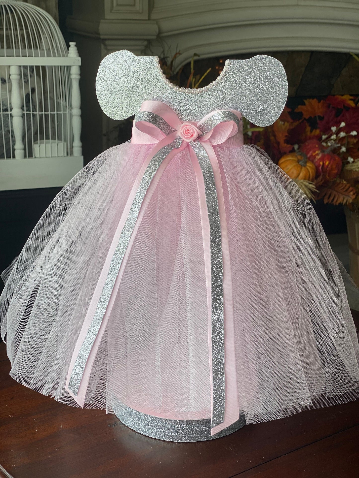 Tutu Centerpiece Girl Baby Shower color Silver & Pink