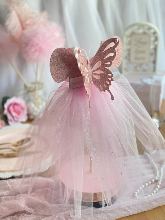Pink Tutu Sparkles Butterfly Centerpiece 7”x14” tall
