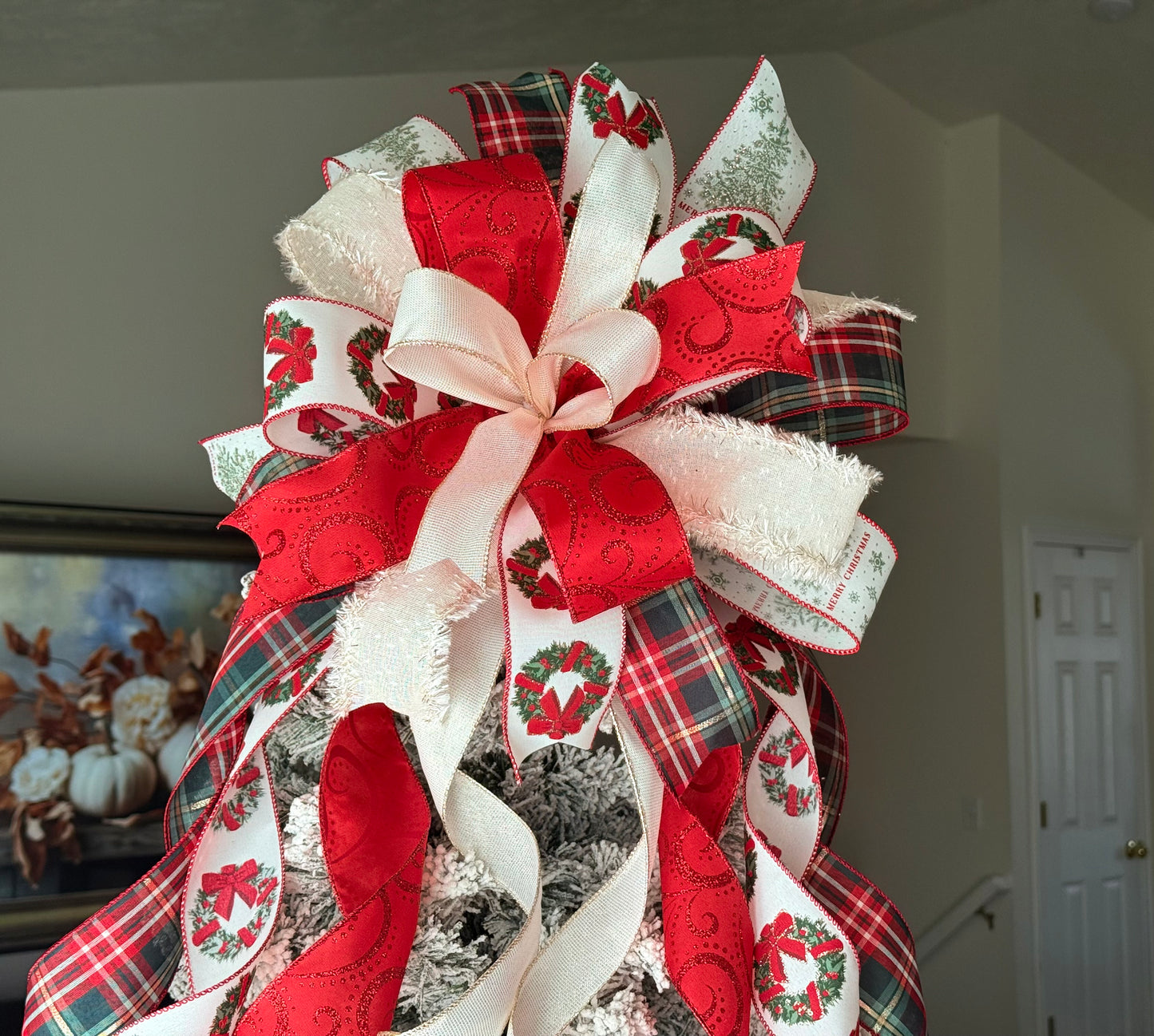 Traditional Christmas Tree Bow, Elegant Traditional Plaid Christmas Tree Topper Bow