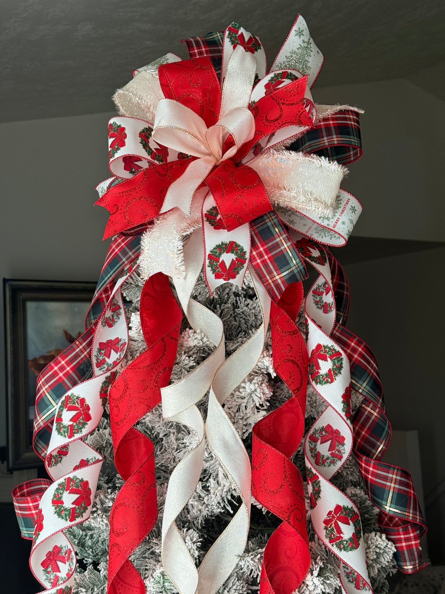 Traditional Christmas Tree Bow, Elegant Traditional Plaid Christmas Tree Topper Bow