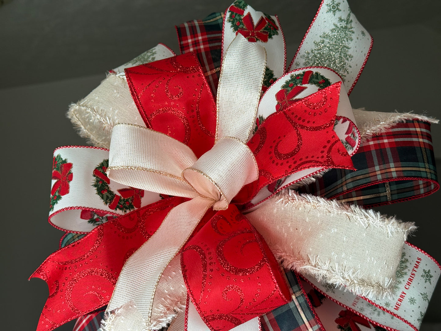Traditional Christmas Tree Bow, Elegant Traditional Plaid Christmas Tree Topper Bow