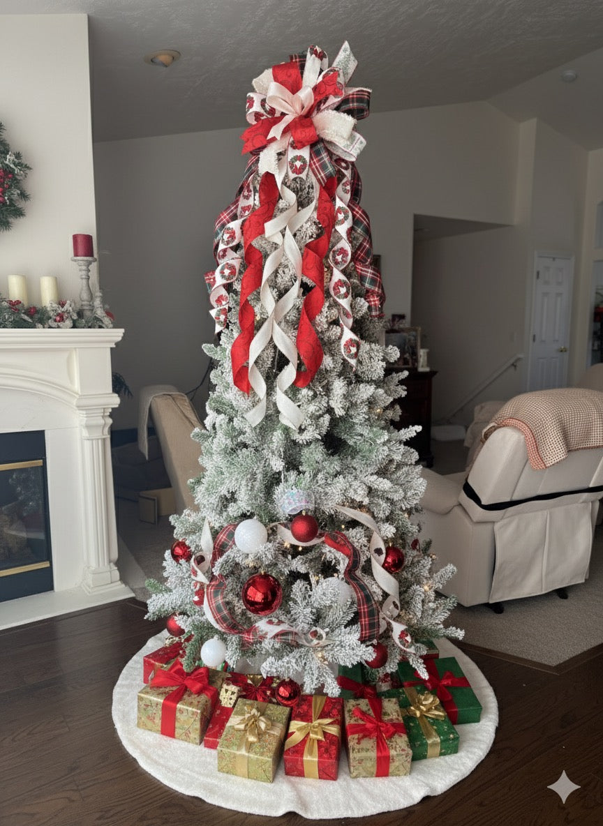 Traditional Christmas Tree Bow, Elegant Traditional Plaid Christmas Tree Topper Bow