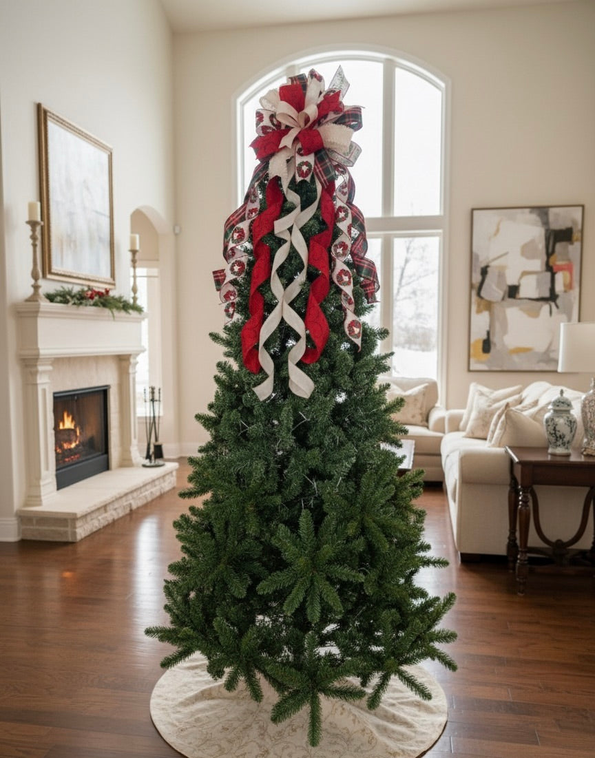 Traditional Christmas Tree Bow, Elegant Traditional Plaid Christmas Tree Topper Bow