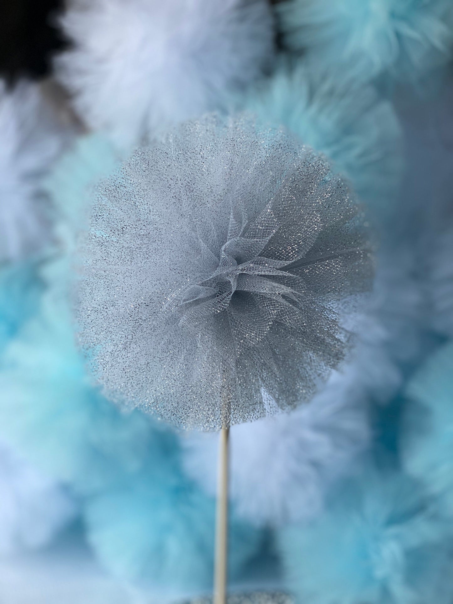 Glitter Pompom with Stick, Different Colors