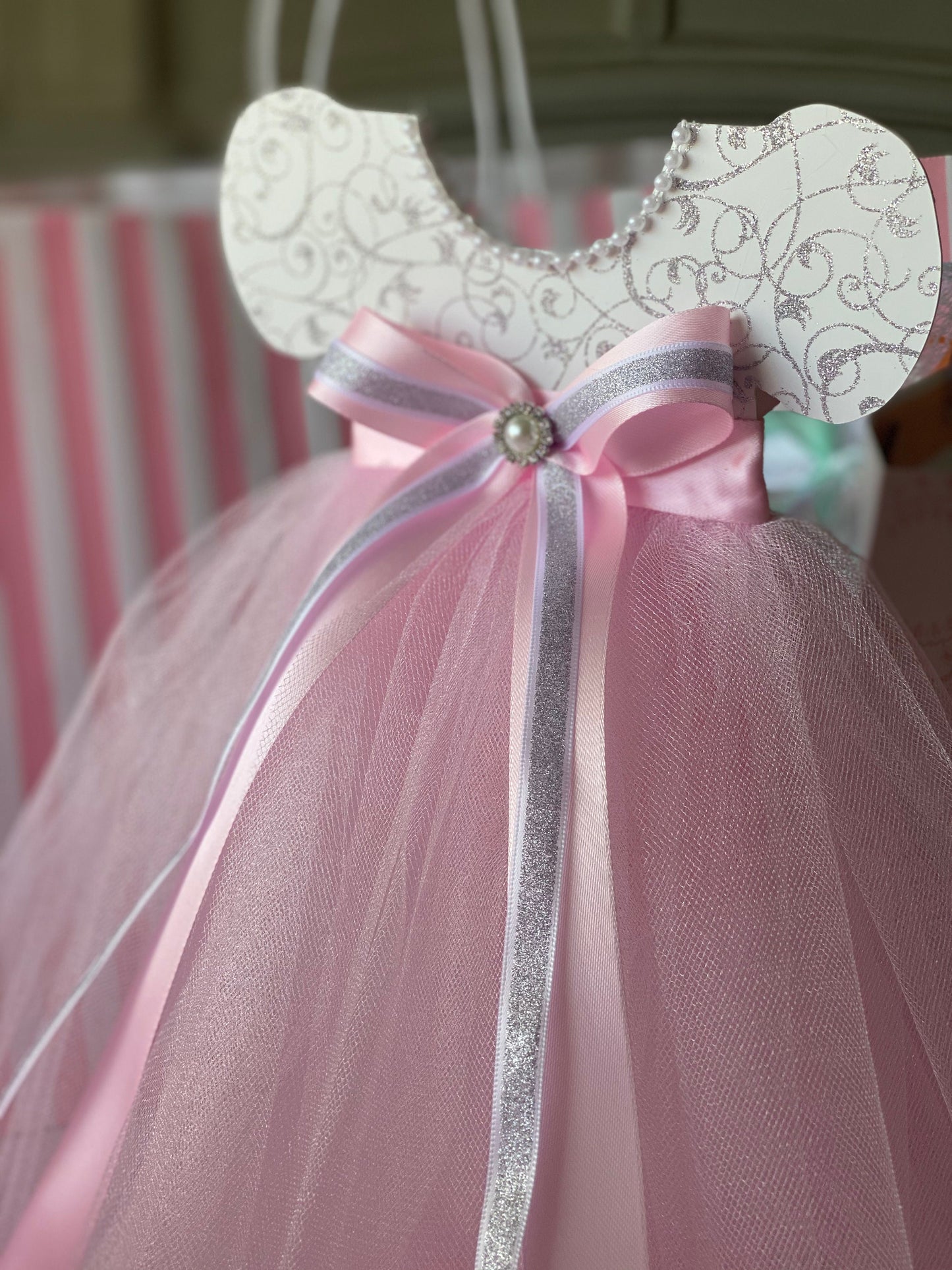 Tutu dress Baby Shower Centerpiece, Silver and Pink Centerpiece