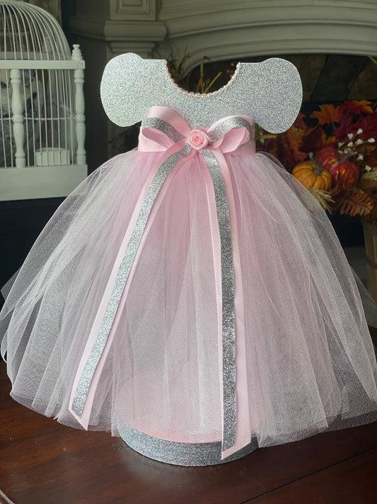 Tutu Centerpiece Girl Baby Shower color Silver & Pink